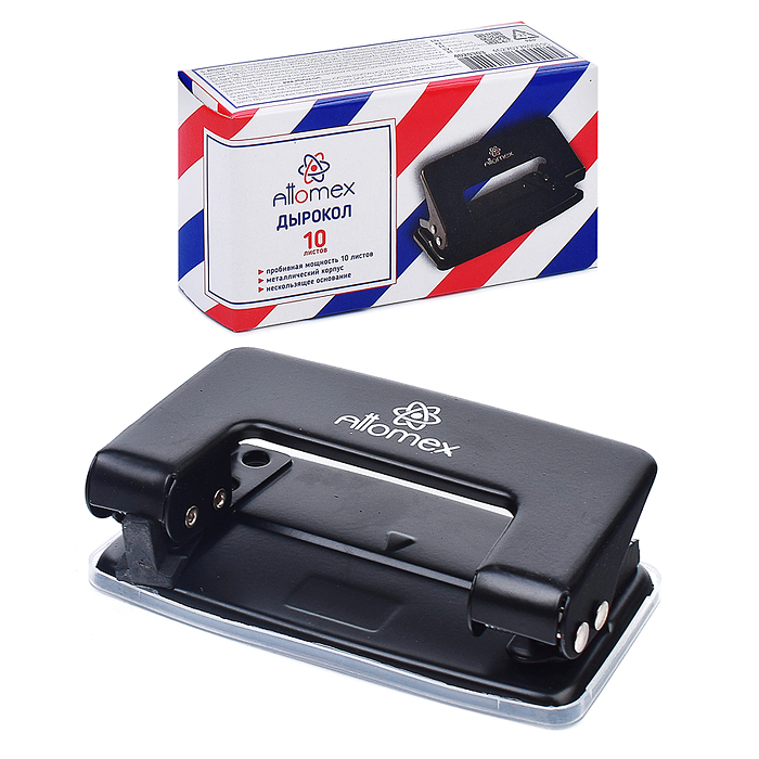 Дырокол "Attomex" (10 листов) металлический, в картонной коробке, черный