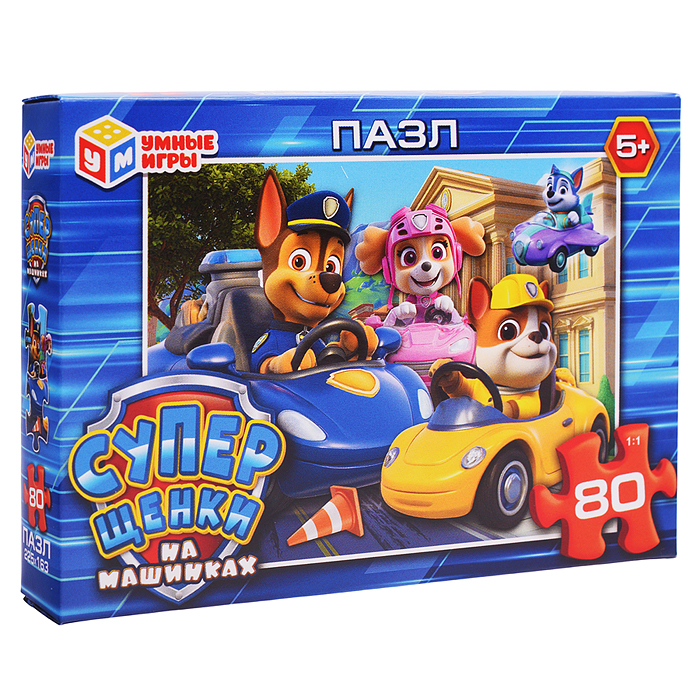 Пазлы 80 "Суперщенки на машинках" 