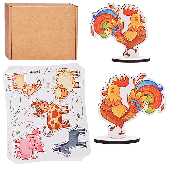 Игровой набор "Ферма" (дерево) крафтовая коробка 