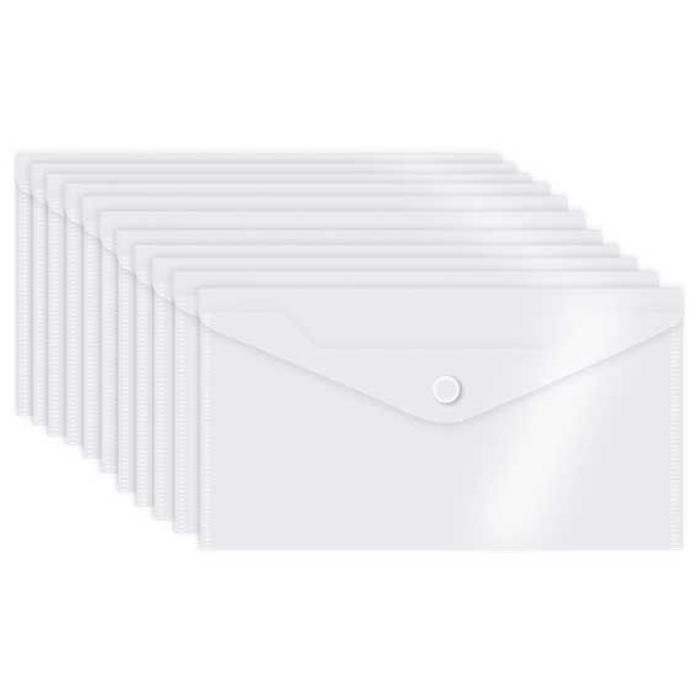 Папка-конверт на кнопке DL (260x140 мм) 180 мкм, полипропилен, прозрачная, 10 шт в упаковке