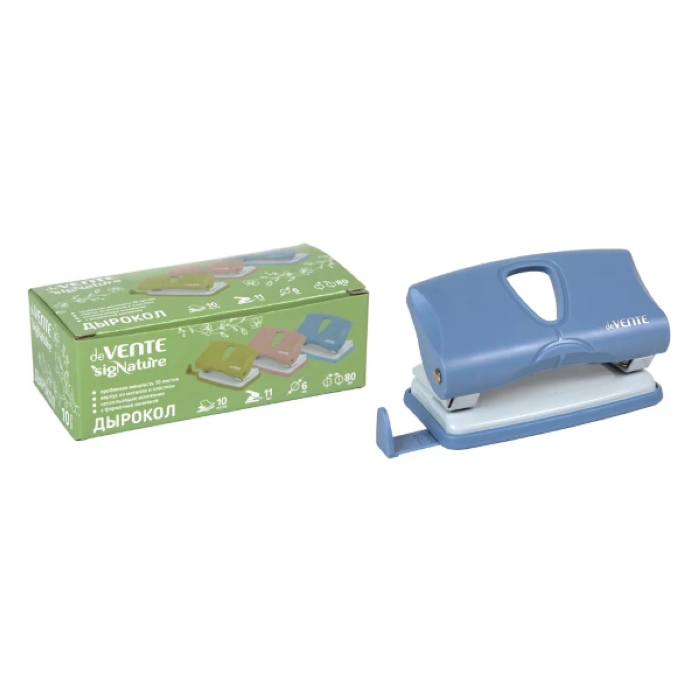 Дырокол "SigNature" (20 листов) пластиковый с линейкой, в картонной коробке, цвет сумеречный синий