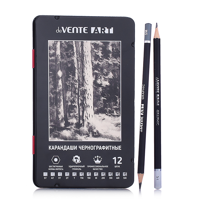 Карандаш чернографитный "Art" 12 шт в наб (5Т, 4Т, 3Т, 2Т, Т, ТМ-2, М, 2М, 3М, 4М, 5М) 