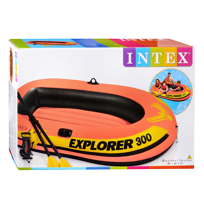 Лодка Explorer 300, 3 местная, 211 х 117 х 41 см, от 6 лет, вёсла, насос, до 186 кг, 58332NP INTEX