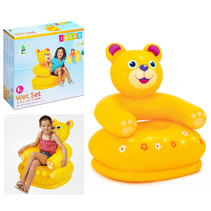 Кресло надувное «Весёлые звери», от 3-8 лет, до 60 кг, цвета МИКС, 68556NP INTEX