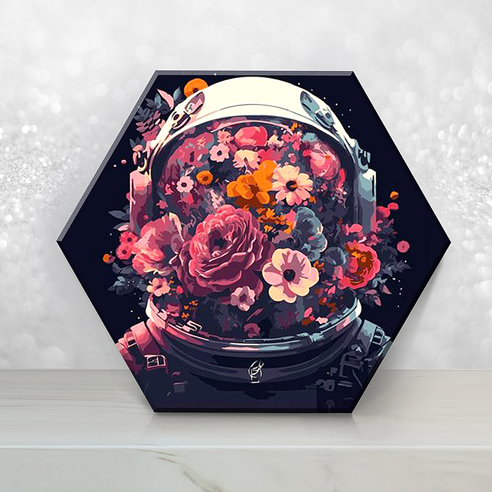 Картина по номерам 37х32 "Цветущая вселенная"с кристаллами из хрусталя чёрный холст Гексагон 14 цв.