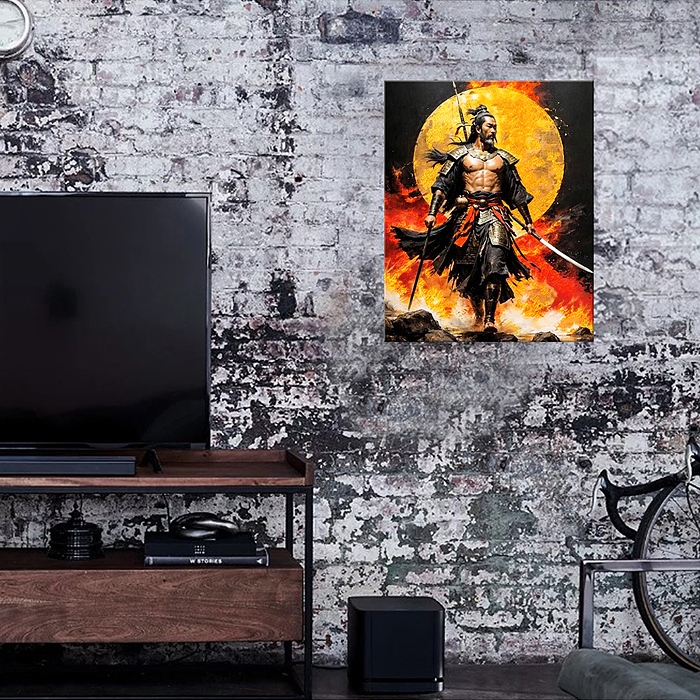 Картина по номерам 40х50 "Японский самурай" чёрный холст с золотой поталью 26 цветов