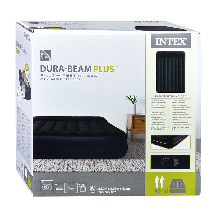 Кровать надувная Pillow Rest Raised, 152 х 203 х 42 см, со встроенным насосом, 220-240V, 64124NP INT