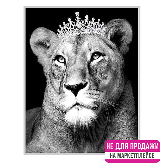 Картина по номерам 40х50 "Королева-львица" Чёрный холст, с кристаллами из хрусталя ( 8цветов)