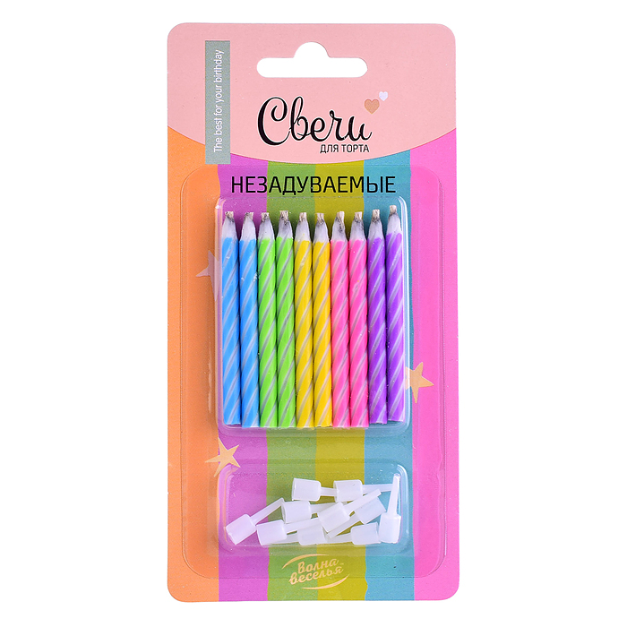 Свечи Спирали, Негаснущие огни, Нежный микс, Макарунс, 0,5*5,5 см, 10 шт. с держателем