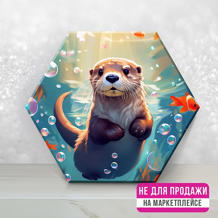 Картина по номерам 37х32 "Милая морская выдра" с кристаллами из хрусталя Гексагон (28 цветов)