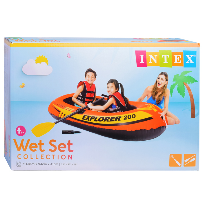 Лодка Explorer 200, 2 местная, 185 х 94 х 41 см, от 6 лет, до 95 кг, вёсла, насос, 58331NP INTEX