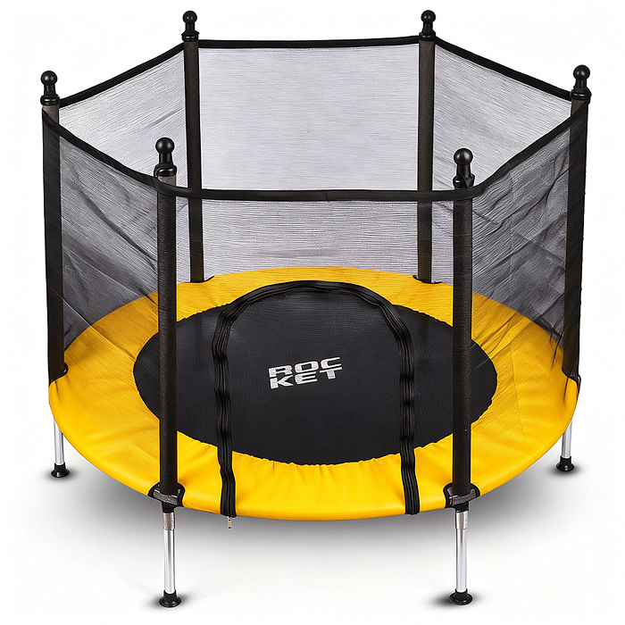 Батут ROCKET, d=140, внешняя сетка высотой 88 см., общая высота 122 см. черный с желтым