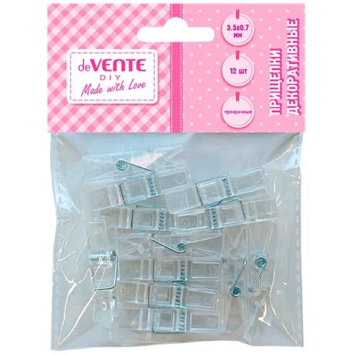 Прищепки декоративные "DIY Transparent" пластиковые, размер 35x7 мм, 12 шт, прозрачные, в п