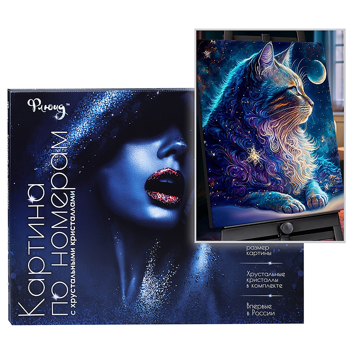 Картина по номерам 40х50 "Космический кот" с кристаллами из хрусталя (22 цвета)