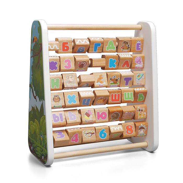 Счёты деревянные многофункциональные "Азбука" с обучающим пособием для детей 