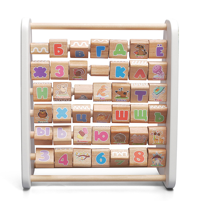 Счёты деревянные многофункциональные "Азбука" с обучающим пособием для детей 
