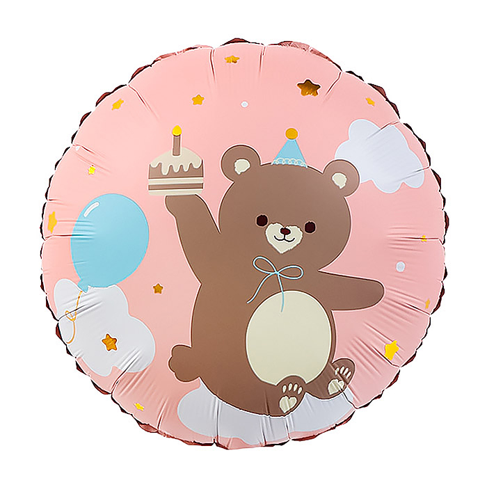 Шар (18''/46 см) Круг, Мишка с кексиком, Розовый, 1 шт. в уп.