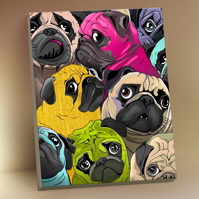 Картина по номерам 40х50 "Мопс Арт" с поталью (3 цвета)