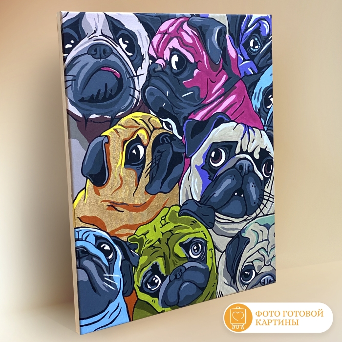 Картина по номерам 40х50 "Мопс Арт" с поталью (3 цвета)