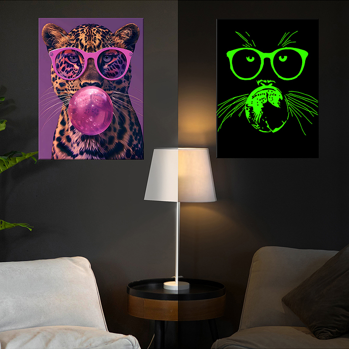 Картина по номерам 40х50 "Гламурный леопард" со светящейся краской (17 цветов)