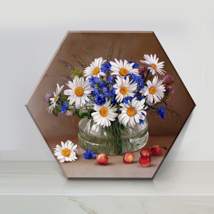 Картина по номерам 37х32 "Бузин. Ромашки и васильки" Гексагон (28 цветов)