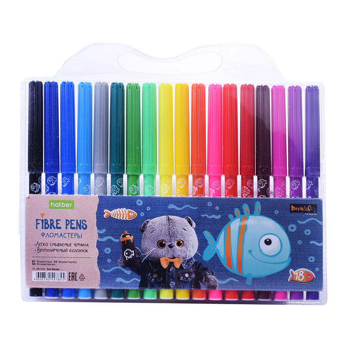 Фломастеры "ECO" 18 цв. "Кот Басик" в блистере с европодвесом