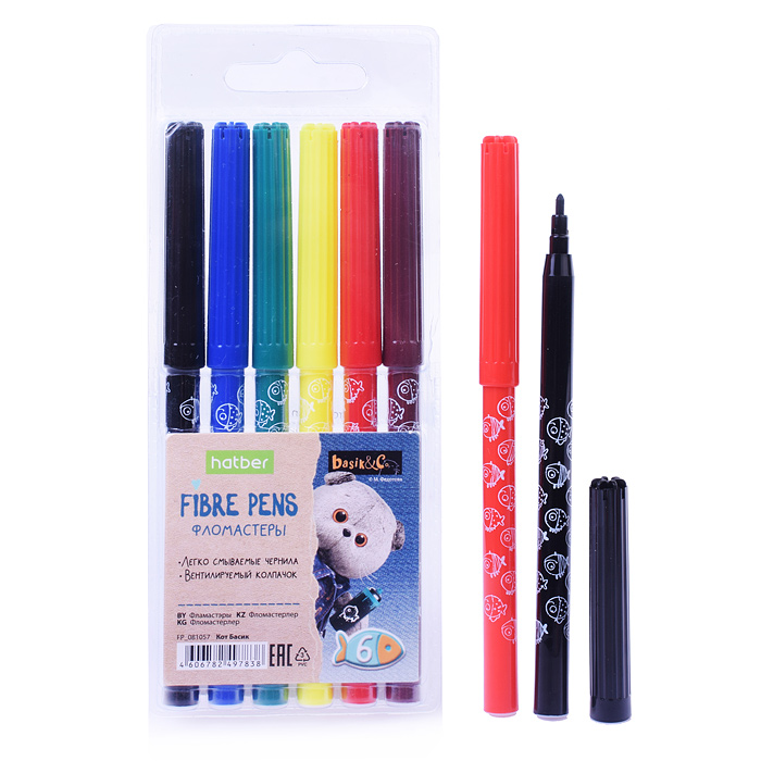 Фломастеры "ECO" 6 цв. "Кот Басик" в блистере с европодвесом