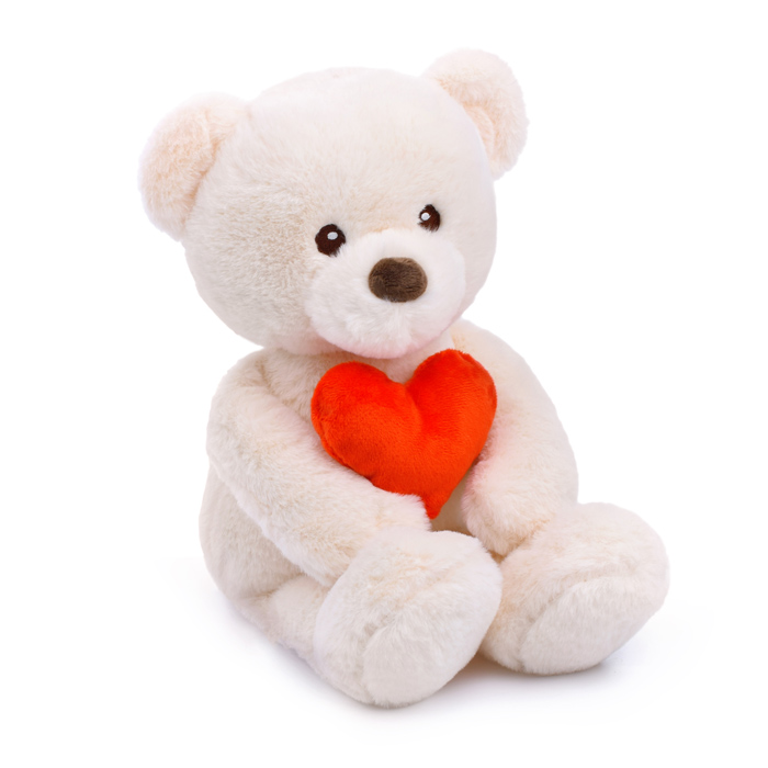 Медведь Люк, молочный с сердцем, 35см