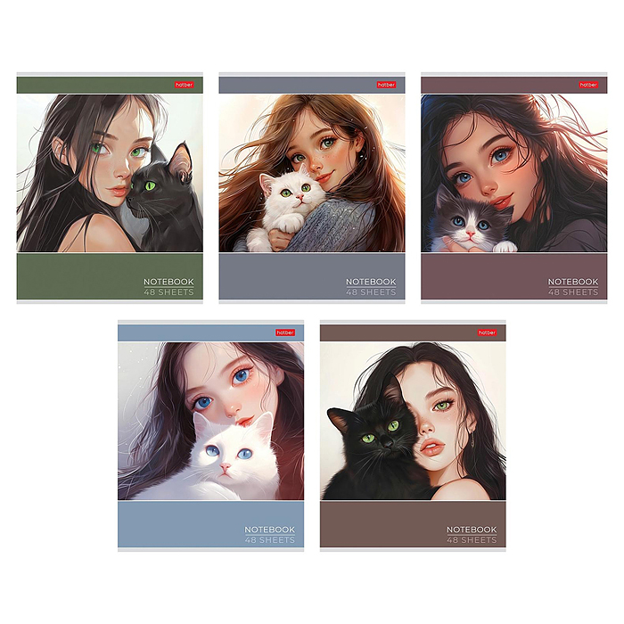 Тетрадь 48л. клетка "Cats and girls" А5 на скобе