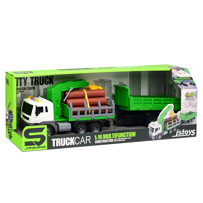 Машина JS150A "Лесовоз" с прицепом, на батарейках, в коробке