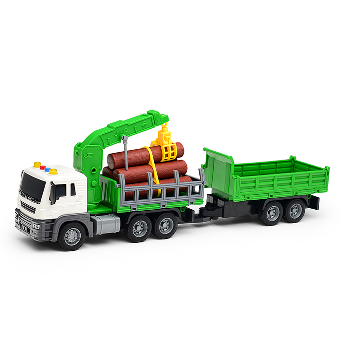 Машина JS150A "Лесовоз" с прицепом, на батарейках, в коробке