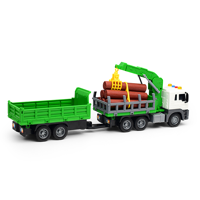 Машина JS150A "Лесовоз" с прицепом, на батарейках, в коробке