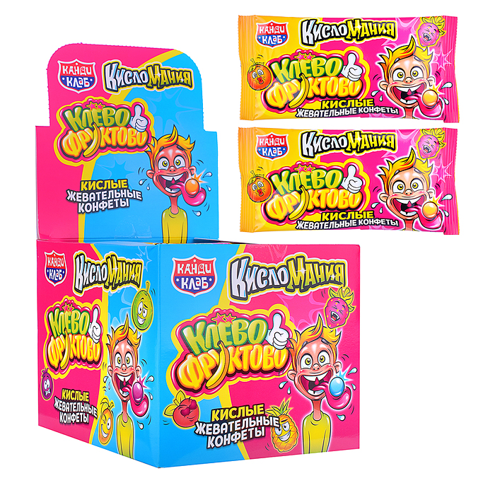 Кислые жевательные конфеты "Кисломания Клево-Фруктово" ассорти 12гр (30шт)