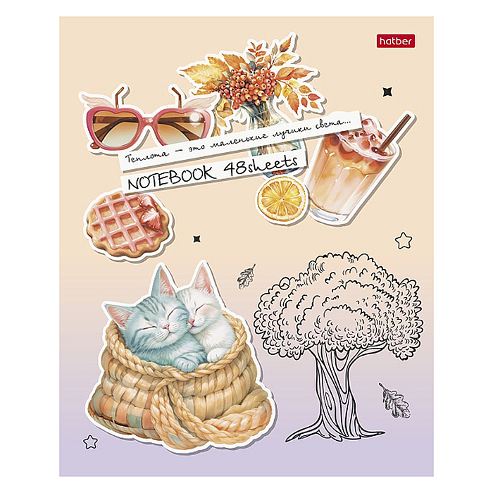 Тетрадь 48л. клетка "Счастье-это уют" А5 на скобе пластиковая обложка с печатью 