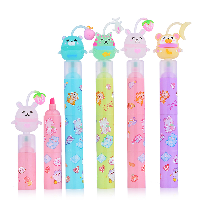 Маркер тектовой со скошенным наконечником "3 in1 CUTE ANIMALS“ сегментный 1-4 мм, цвета желтый