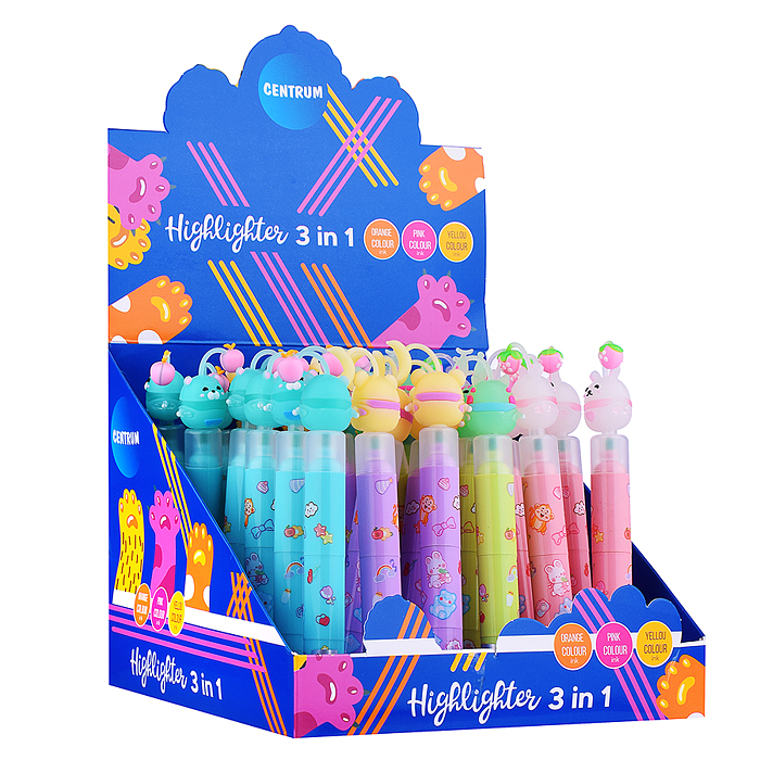 Маркер тектовой со скошенным наконечником "3 in1 CUTE ANIMALS“ сегментный 1-4 мм, цвета желтый