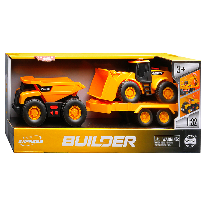 Машина WY1106A-1 "Бульдозер" с трактором и прицепом, 1632 (свет, звук) в коробке