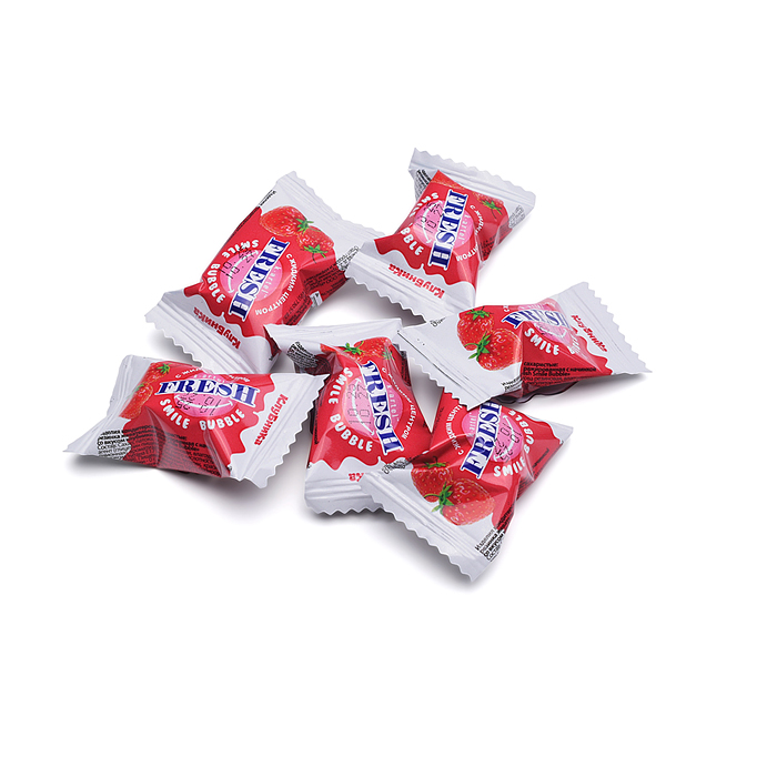 Резинка жевательная дражированная "Fresh Smile Bubble" со вкусом клубники с жидкими центром 100шт