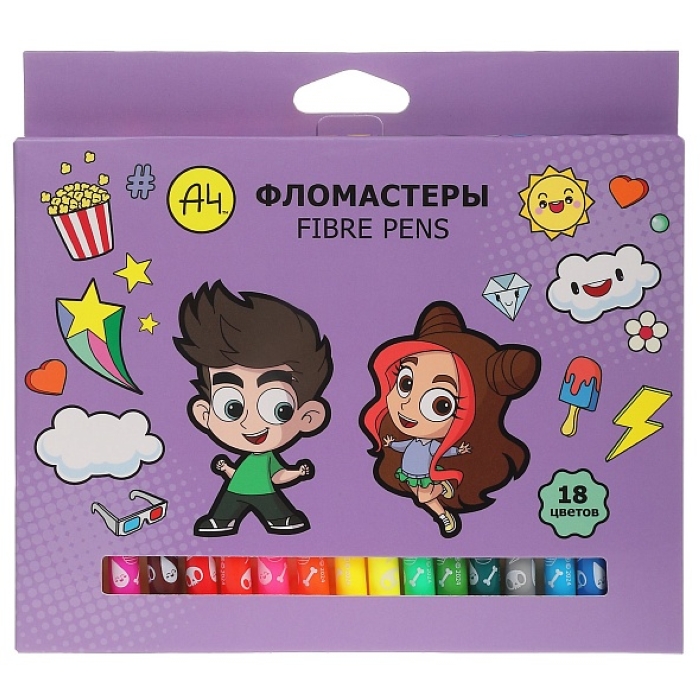 Фломастеры "ECO" 18 цв. "Влад А4" в картонной коробке с европодвесом