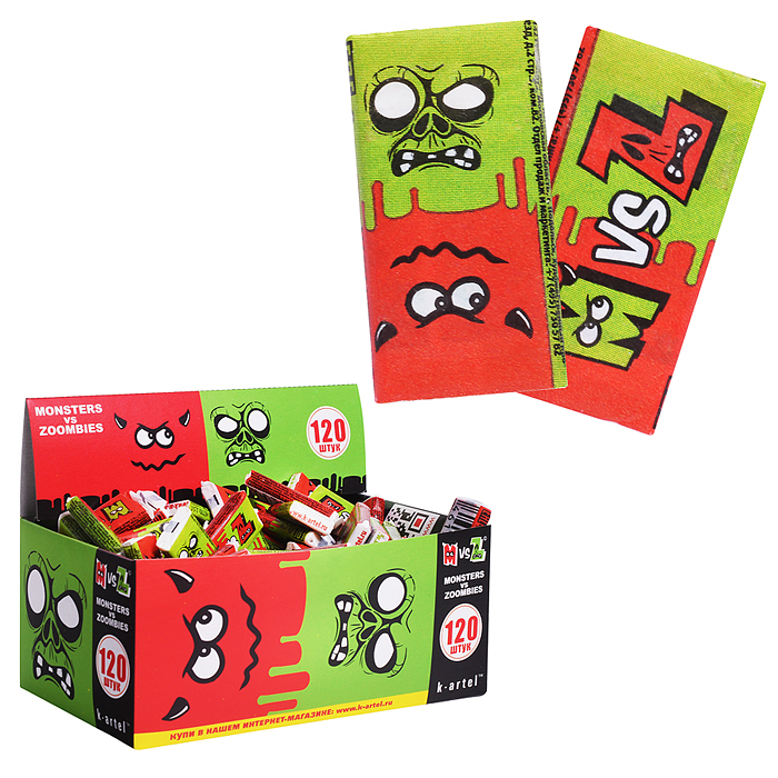 Резинка жевательная недражированная "Monsters vs Zombies" 120шт