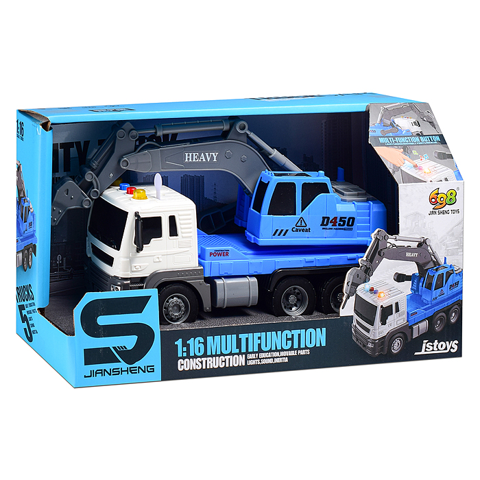 Машина JS104A "СтройМощь" 1:16 (свет, звук) в коробке (цвет синий)