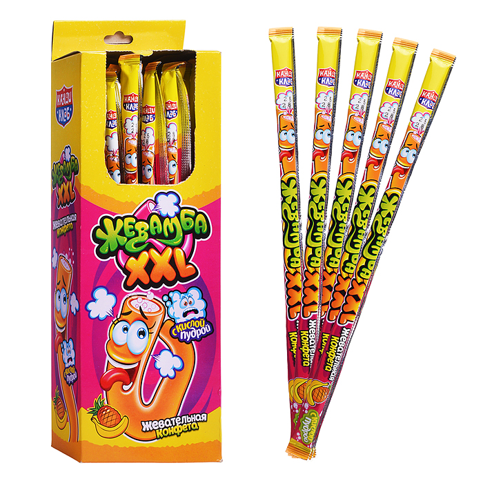 Жевательная конфета с кислой пудрой "Жевамба XXL" со вкусом тутти-фрутти 15г*30шт