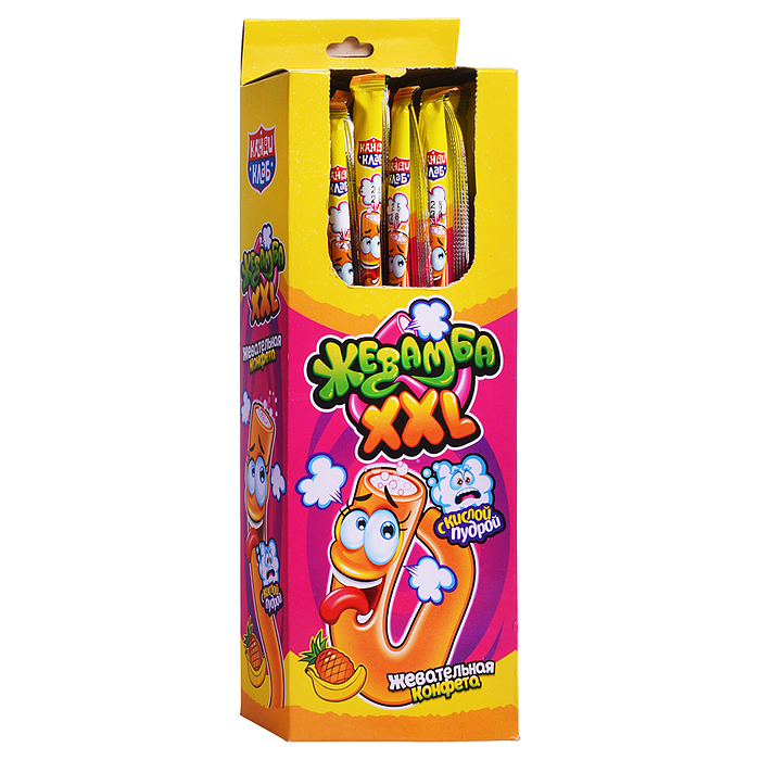 Жевательная конфета с кислой пудрой "Жевамба XXL" со вкусом тутти-фрутти 15г*30шт