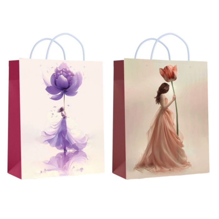 Пакет ламинированный "Девушка с цветком" 26х32х12 см, 210 гр/м2, микс 2 дизайна