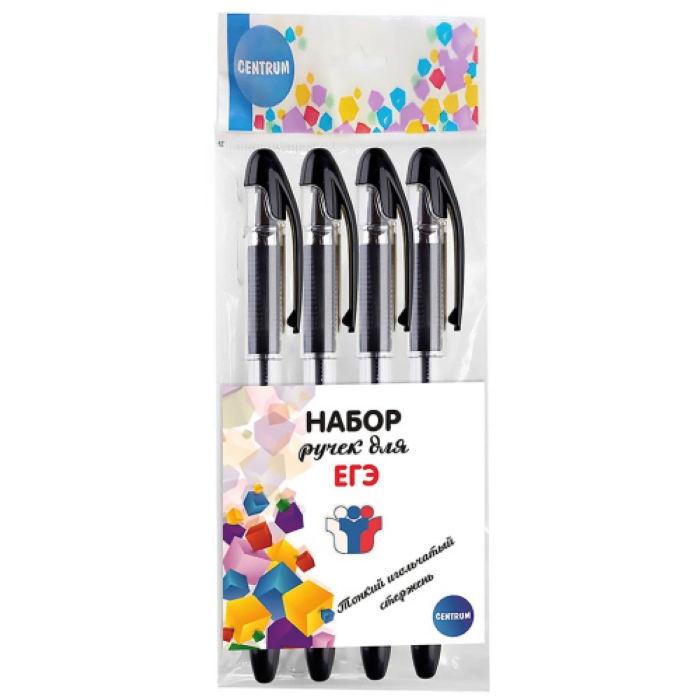 Набор гелевых ручек для ЕГЭ 4 шт., в индивидуальном ПВХ-пакете с подвесом
