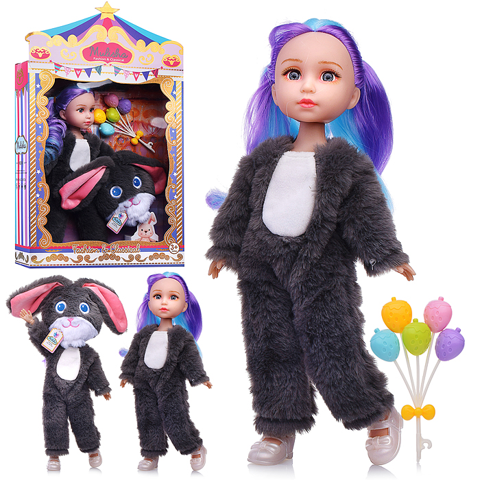 Кукла QJ182C "Кира" в костюме зайчика, в коробке