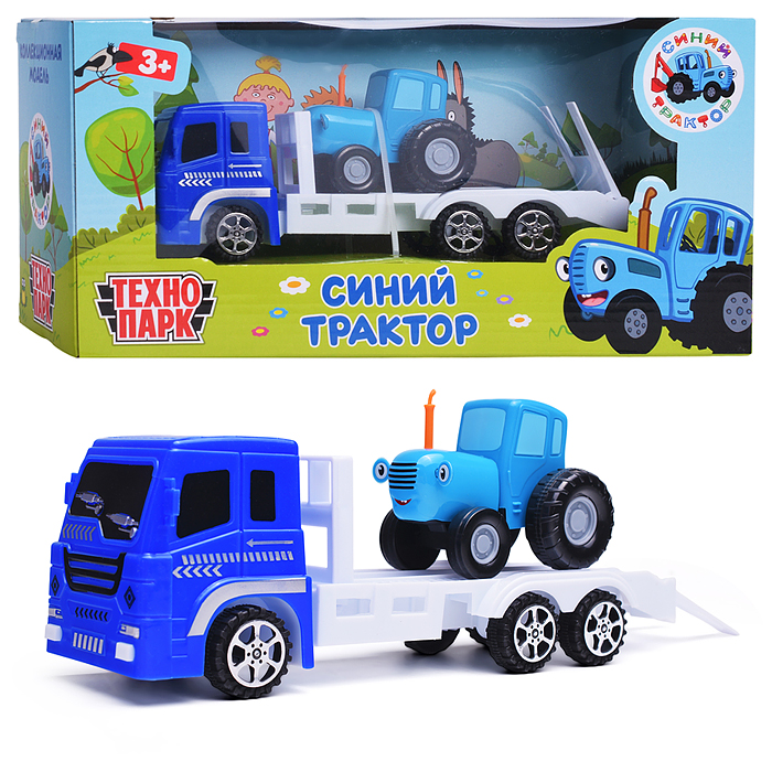 Машина металл "Синий трактор" с автоперевозчиком 7,5 см, синий