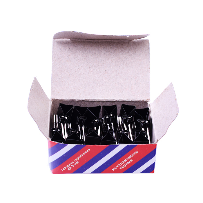 Зажим для бумаг "Attomex" металлический (15 мм) толщина скрепления до 5 мм, черный, 12 шт в картонно