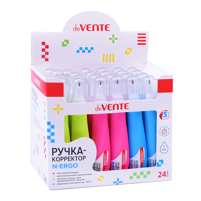 Ручка-корректор "N-Ergo" 07 мл, быстросохнущая, трубчатая система подачи, цвета корпуса асс