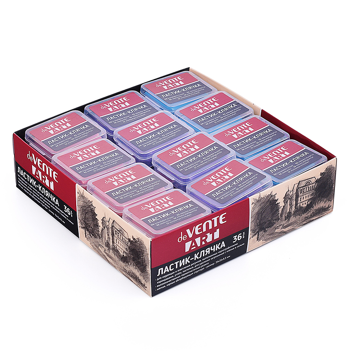 Ластик-клячка "ART" синтетический каучук, прямоугольный, ассорти 3 пастельных цвета, 39x35x